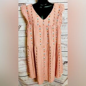 Savannah Jane ruffle cap sleeve red and white stripe dress